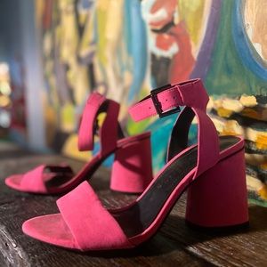 ASOS Neon Pink Low Heel Sandals by Bershka